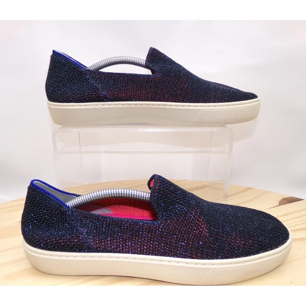 Rothys The Original Slip On Sneakers Womens Metallic Lattice Blue Sz 7